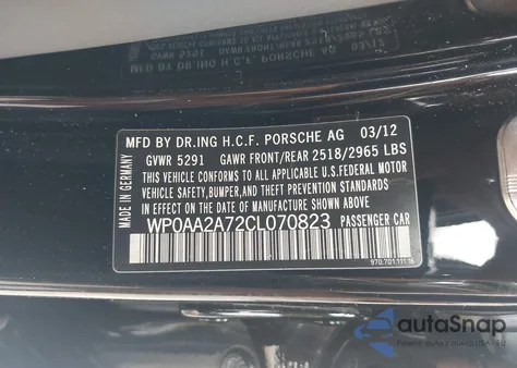 2012 Porsche Panamera 4 from USA, damaged, VIN WP0AA2A72CL070823